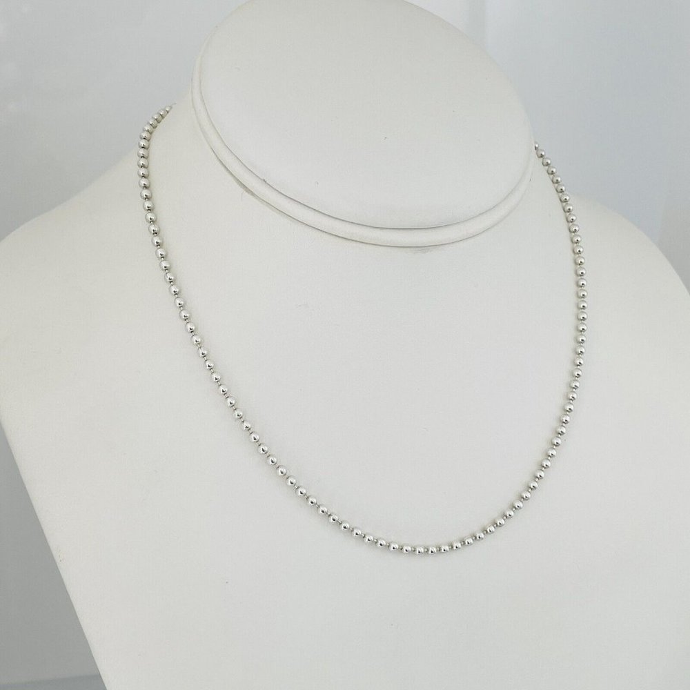 16" Tiffany Dog Chain Bead Necklace in Silver with Lobster Clasp - Picture 2 of 5